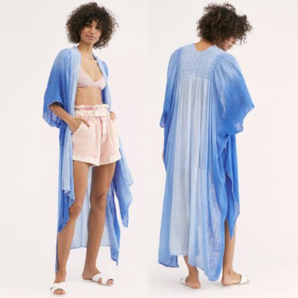 Free People FP one angelica blue dip dye blue ombré kimono duster topper M/L